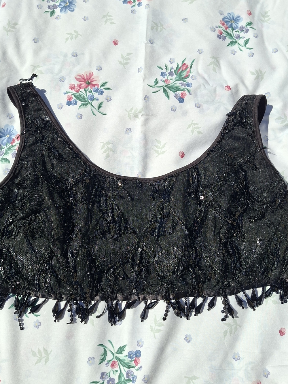 iHeartRaves Shimmery Black Beaded Bustier Top